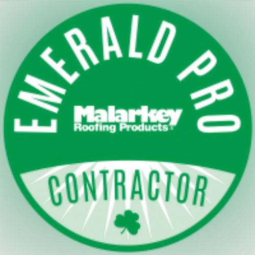 Malarkey Emerald Pro Contractor certification badge with green circular design